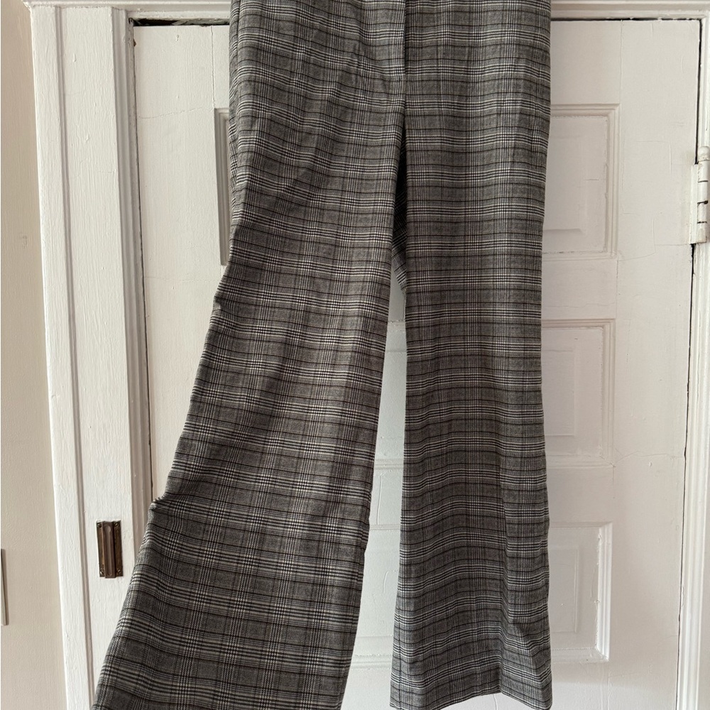 LOFT Gray Plaid Wide-Leg High Waisted Trousers